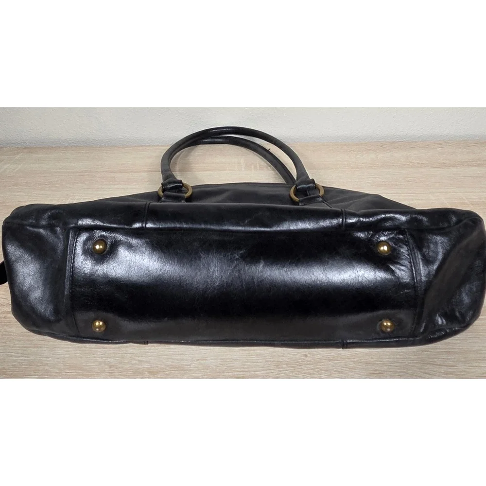 HOBO International Black Leather Satchel Handbag Brass Hardware